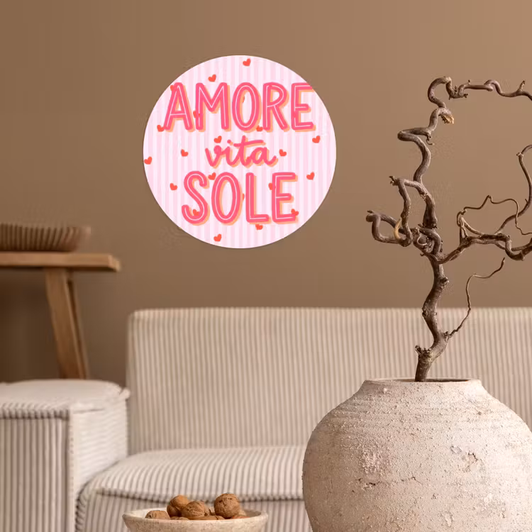 Amore vita sole - Roze - Hartjes Wandcirkel behangsticker klein -sfeer1