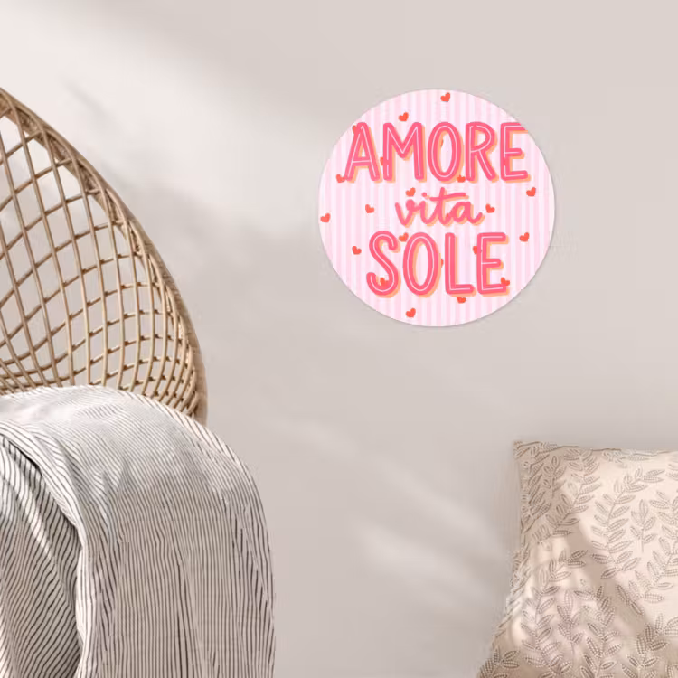 Amore vita sole - Roze - Hartjes Wandcirkel behangsticker klein -sfeer4