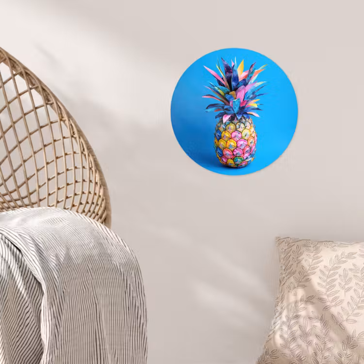 Ananas - Blauw - Tropisch - Vrolijk Wandcirkel behangsticker klein -sfeer4
