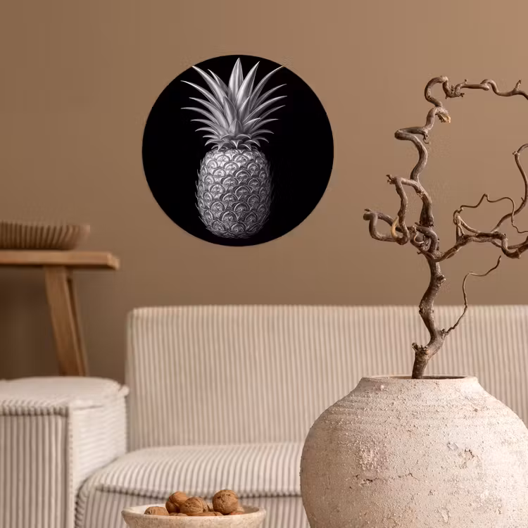 Ananas - Gedetailleerd - Bladeren Wandcirkel behangsticker klein -sfeer1