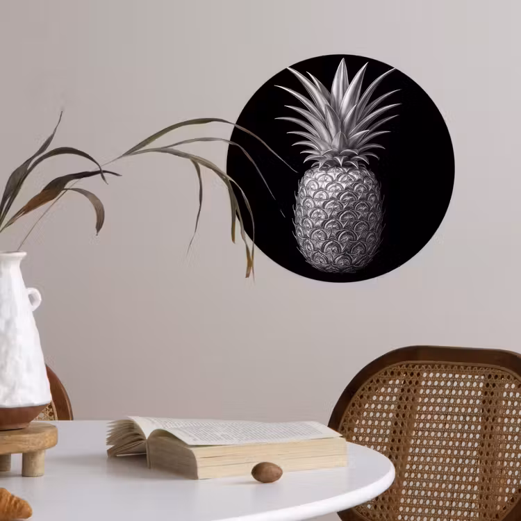 Ananas - Gedetailleerd - Bladeren Wandcirkel behangsticker klein -sfeer3