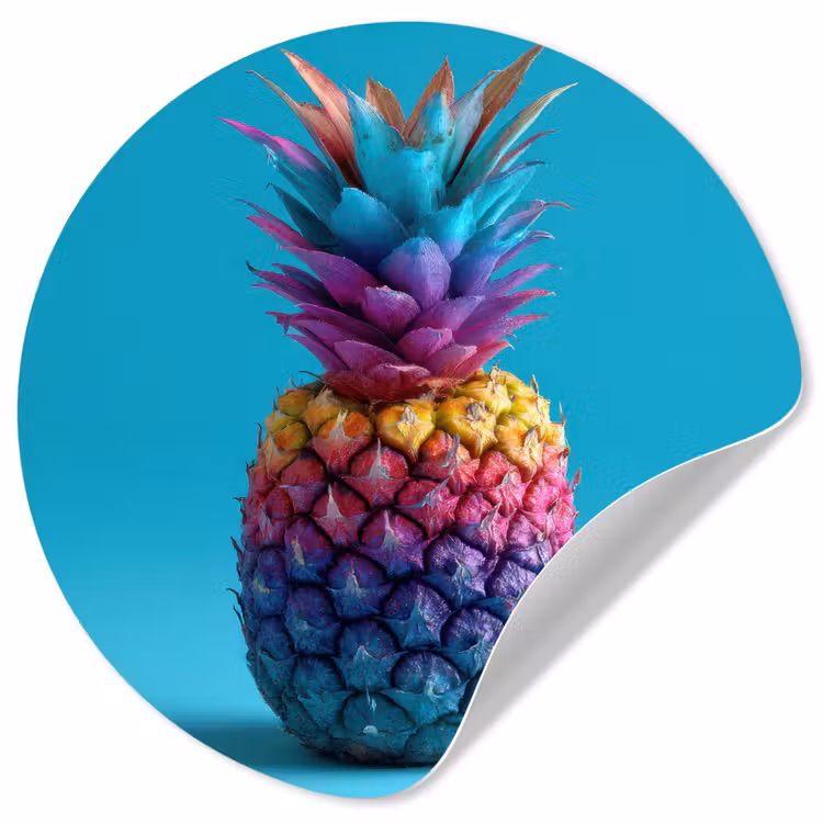 Ananas - Regenboog - Blauw - Popart Wandcirkel behangsticker klein -3d