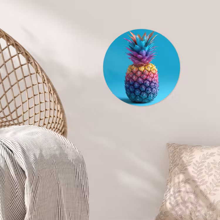 Ananas - Regenboog - Blauw - Popart Wandcirkel behangsticker klein -sfeer4