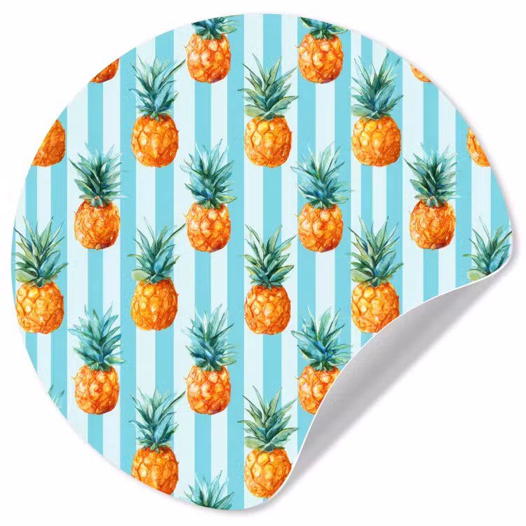 Ananas - Strepen - Groen Wandcirkel behangsticker klein 186 -3d