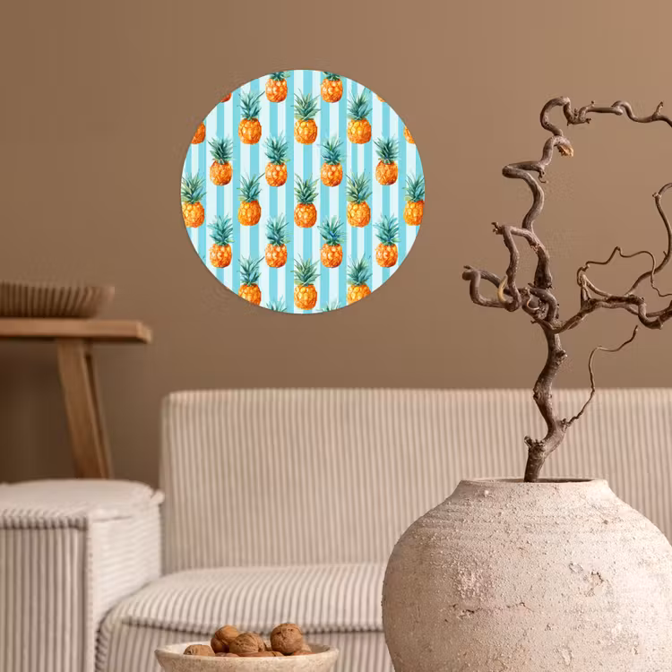 Ananas - Strepen - Groen Wandcirkel behangsticker klein 186 -sfeer1