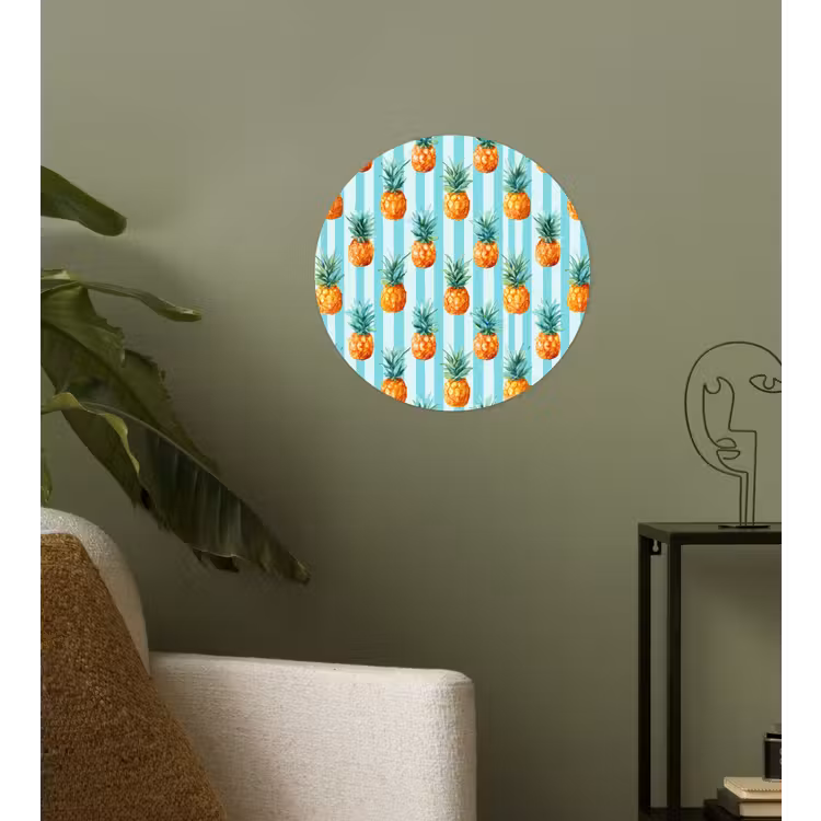 Ananas - Strepen - Groen Wandcirkel behangsticker klein 186 -sfeer2