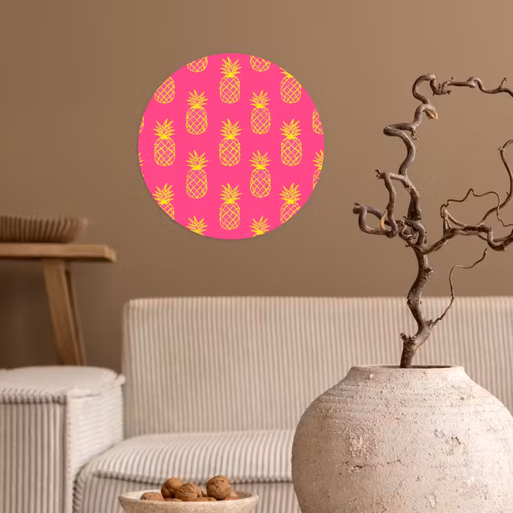 Ananas - Trendy - Roze Wandcirkel behangsticker klein 186 -sfeer1