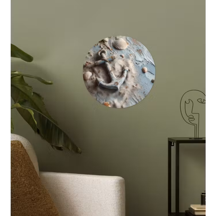 Anker - Hout - Schelpen - Zand Wandcirkel behangsticker klein -sfeer2