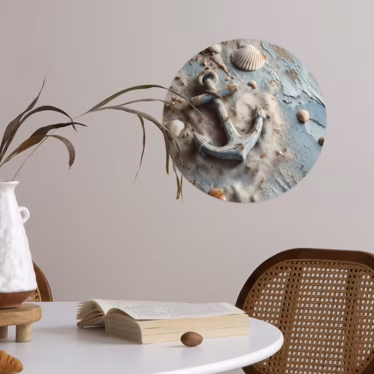 Anker - Hout - Schelpen - Zand Wandcirkel behangsticker klein -sfeer3