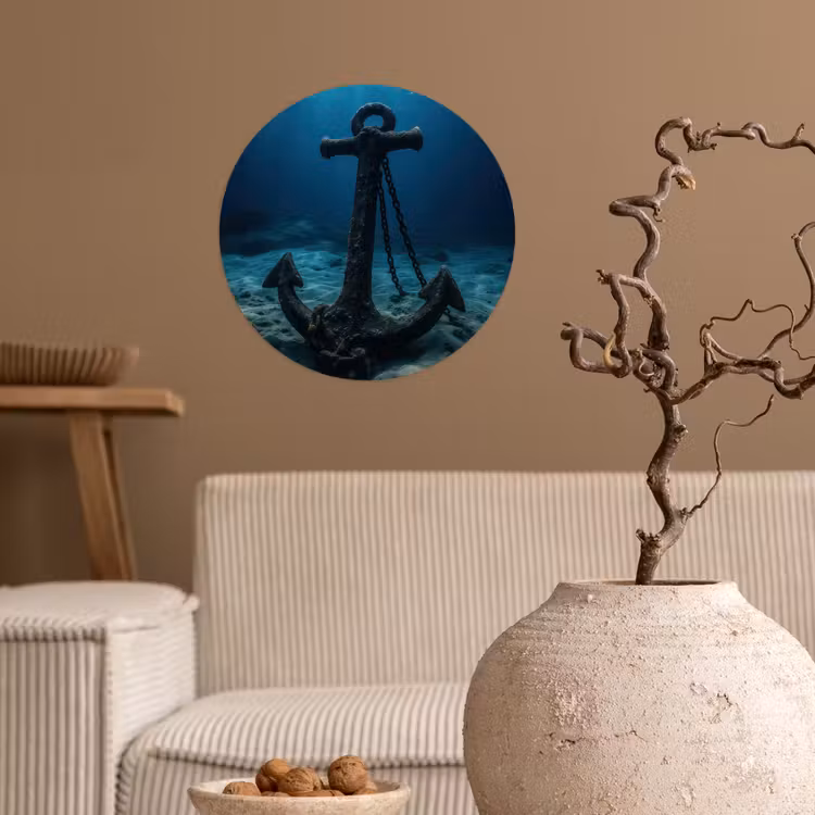 Anker - Ijzer - Zeebodem - Zand Wandcirkel behangsticker klein -sfeer1
