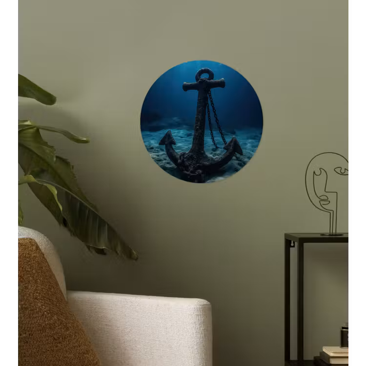 Anker - Ijzer - Zeebodem - Zand Wandcirkel behangsticker klein -sfeer2