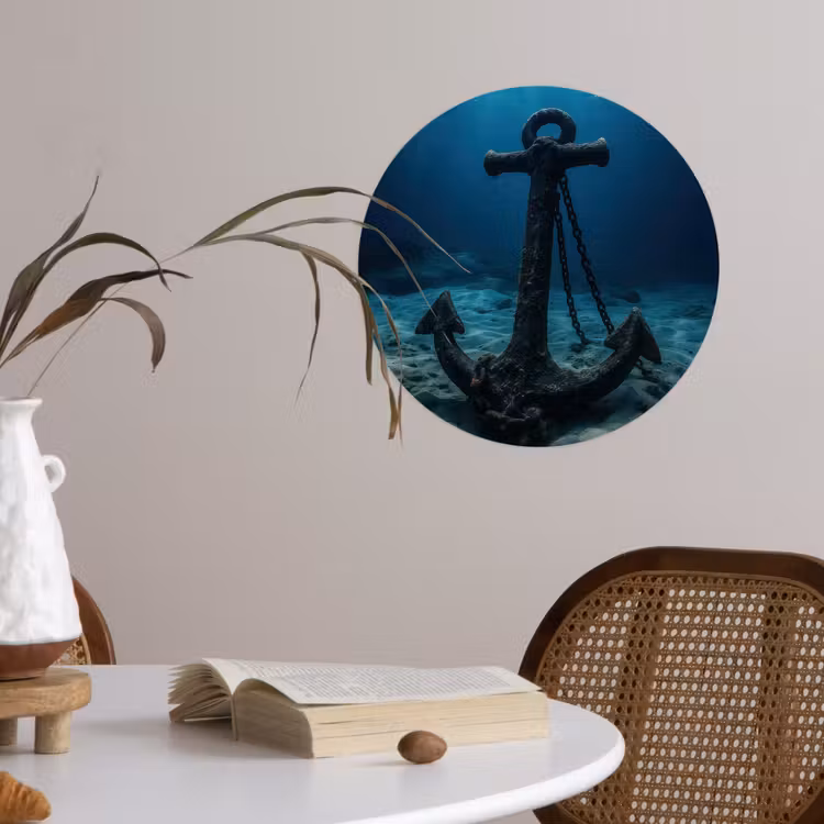 Anker - Ijzer - Zeebodem - Zand Wandcirkel behangsticker klein -sfeer3