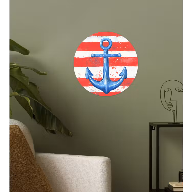 Anker - Verfspatten - Rood - Blauw Wandcirkel behangsticker klein -sfeer2