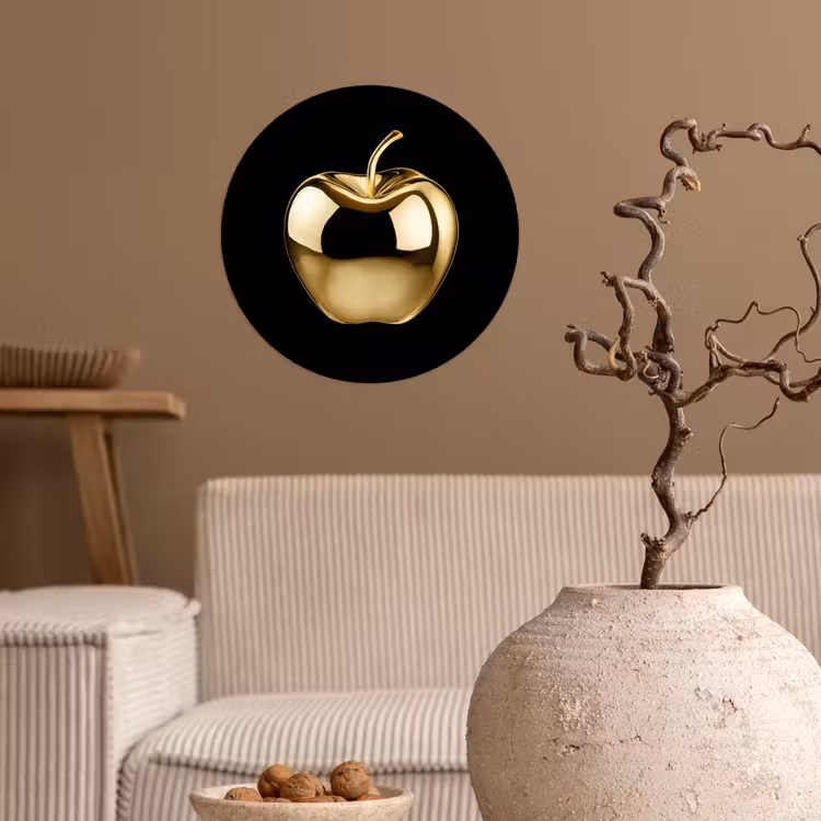 Appel - Goud - Chrome - Zwart Wandcirkel behangsticker klein -sfeer1