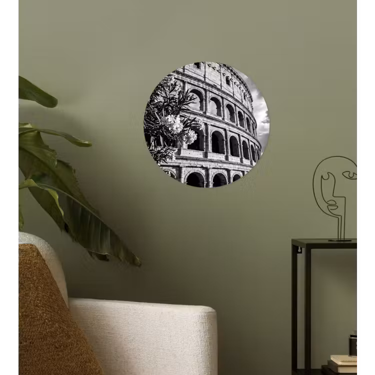 Architectuur - Colosseum - Rome - Historisch - Zwart-wit Wandcirkel behangsticker klein -sfeer2
