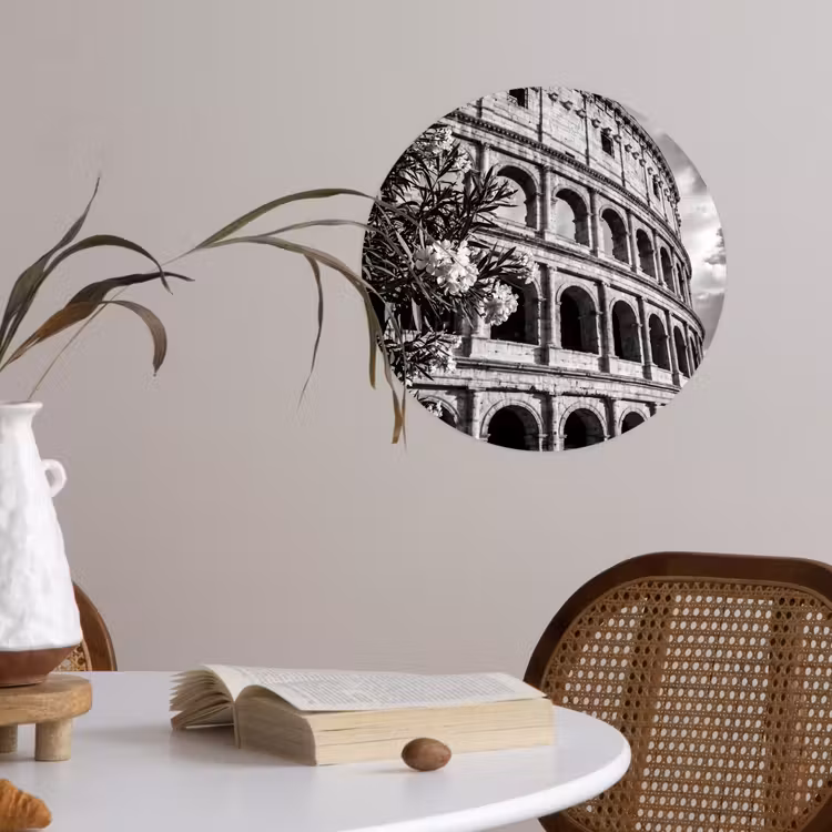 Architectuur - Colosseum - Rome - Historisch - Zwart-wit Wandcirkel behangsticker klein -sfeer3