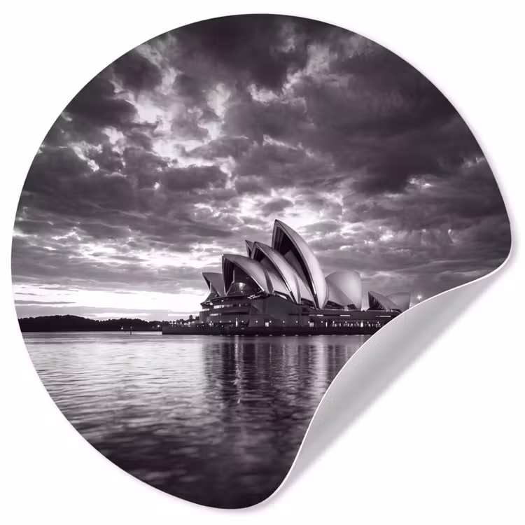 Architectuur - Water - Stad - Modern - Zwart-wit Wandcirkel behangsticker klein -3d