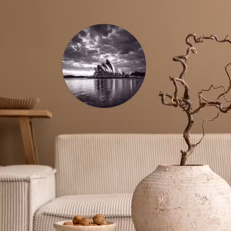 Architectuur - Water - Stad - Modern - Zwart-wit Wandcirkel behangsticker klein -sfeer1