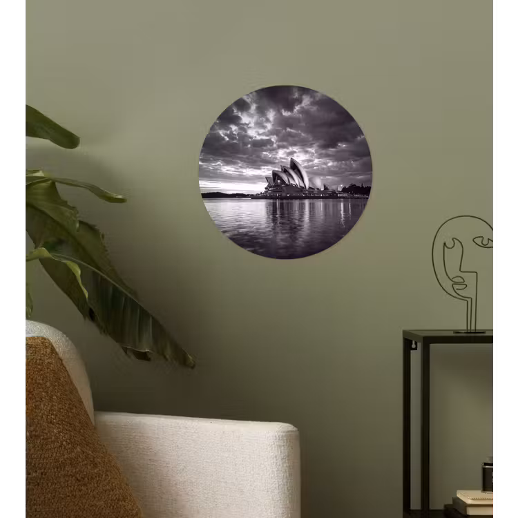 Architectuur - Water - Stad - Modern - Zwart-wit Wandcirkel behangsticker klein -sfeer2