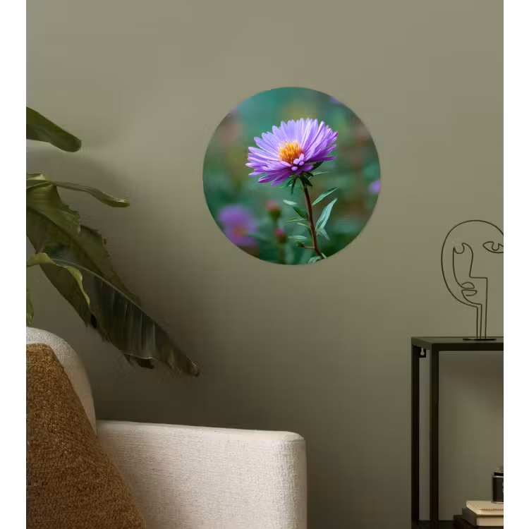 Aster - Paars - Bloem - Blaadjes Wandcirkel behangsticker klein -sfeer2