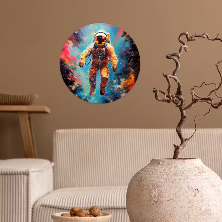 Astronaut - Graffiti - Ruimte - Neon Wandcirkel behangsticker klein -sfeer1