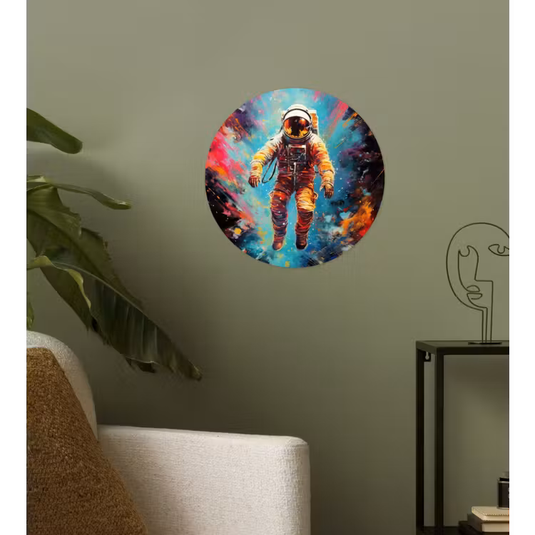 Astronaut - Graffiti - Ruimte - Neon Wandcirkel behangsticker klein -sfeer2