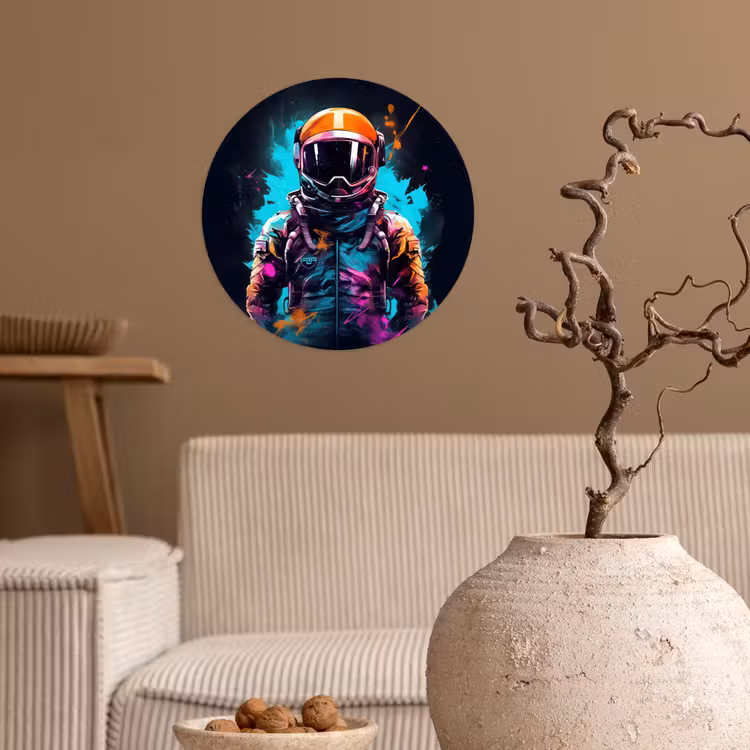 Astronaut - Neon - Gaming - Ruimte Wandcirkel behangsticker klein -sfeer1