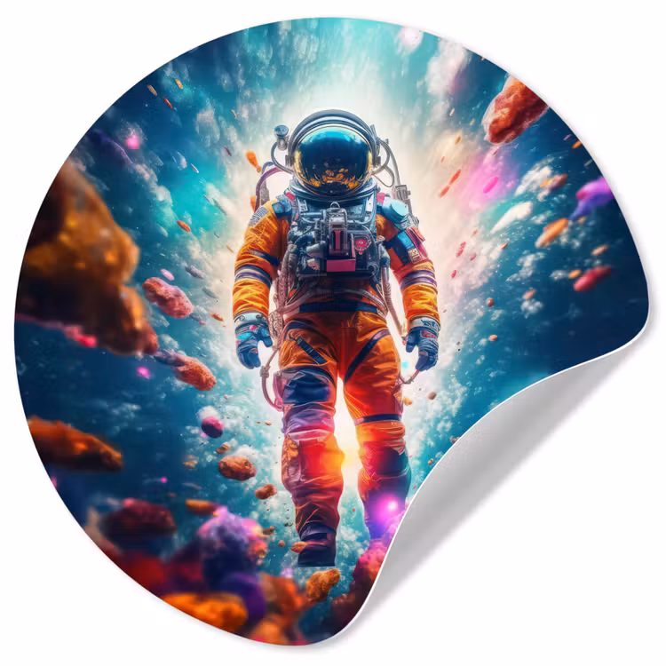 Astronaut - Neon - Meteoriet - Neon Wandcirkel behangsticker klein -3d