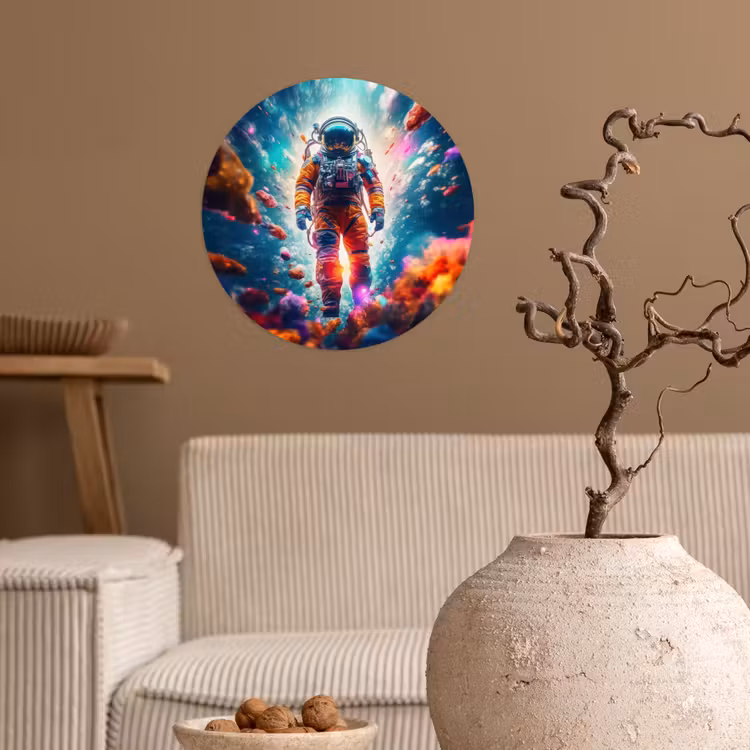 Astronaut - Neon - Meteoriet - Neon Wandcirkel behangsticker klein -sfeer1