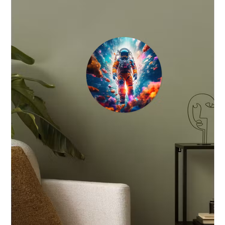 Astronaut - Neon - Meteoriet - Neon Wandcirkel behangsticker klein -sfeer2