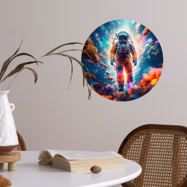 Astronaut - Neon - Meteoriet - Neon Wandcirkel behangsticker klein -sfeer3