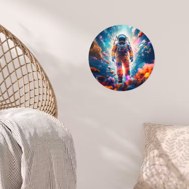 Astronaut - Neon - Meteoriet - Neon Wandcirkel behangsticker klein -sfeer4