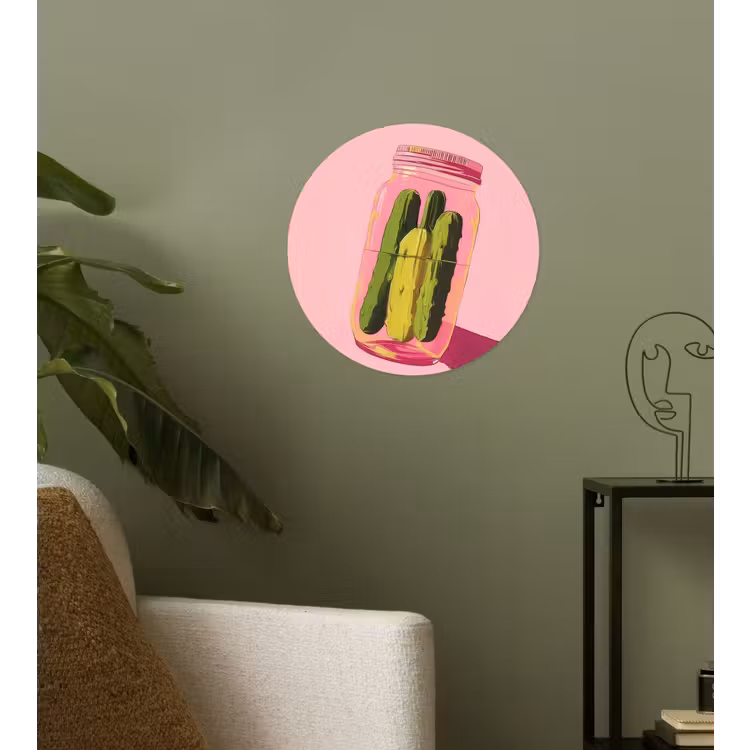 Augurken - Pot - Schaduw - Roze Wandcirkel behangsticker klein -sfeer2