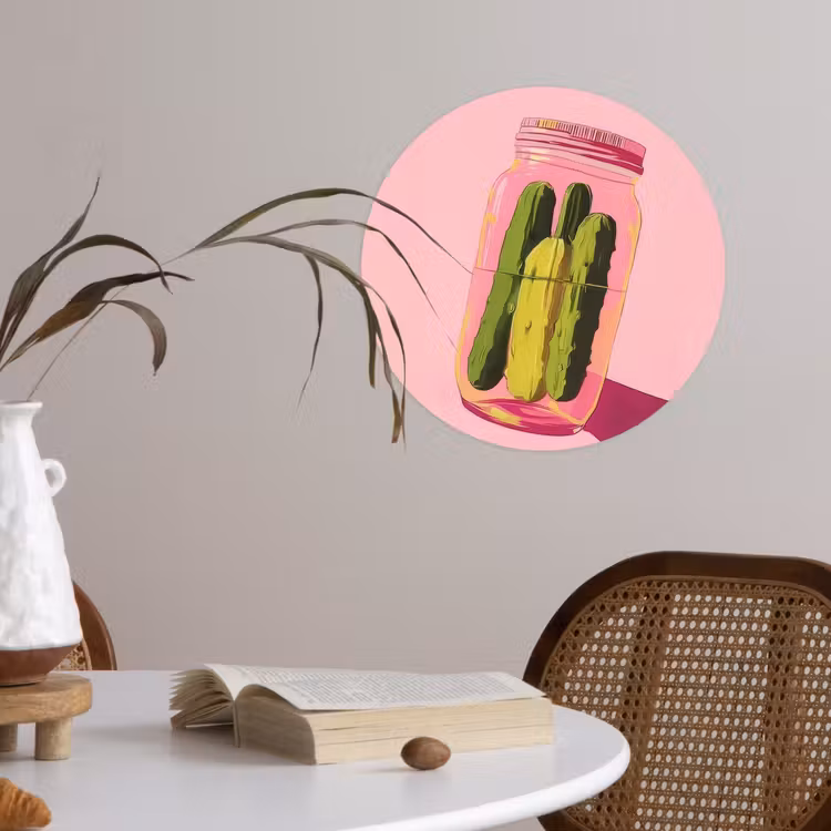 Augurken - Pot - Schaduw - Roze Wandcirkel behangsticker klein -sfeer3