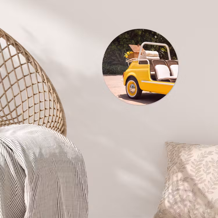Auto - Picknick - Zomer - Geel Wandcirkel behangsticker klein -sfeer4