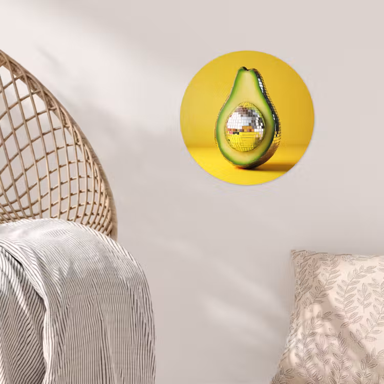 Avocado - Discobal - Geel - Glitter Wandcirkel behangsticker klein -sfeer4