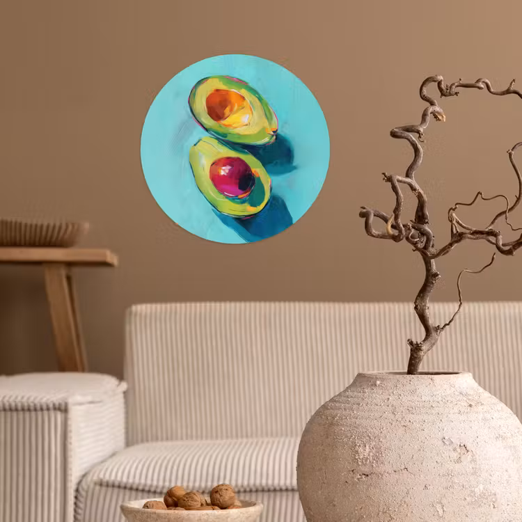 Avocado - Groen - Pit - Schaduw Wandcirkel behangsticker klein -sfeer1