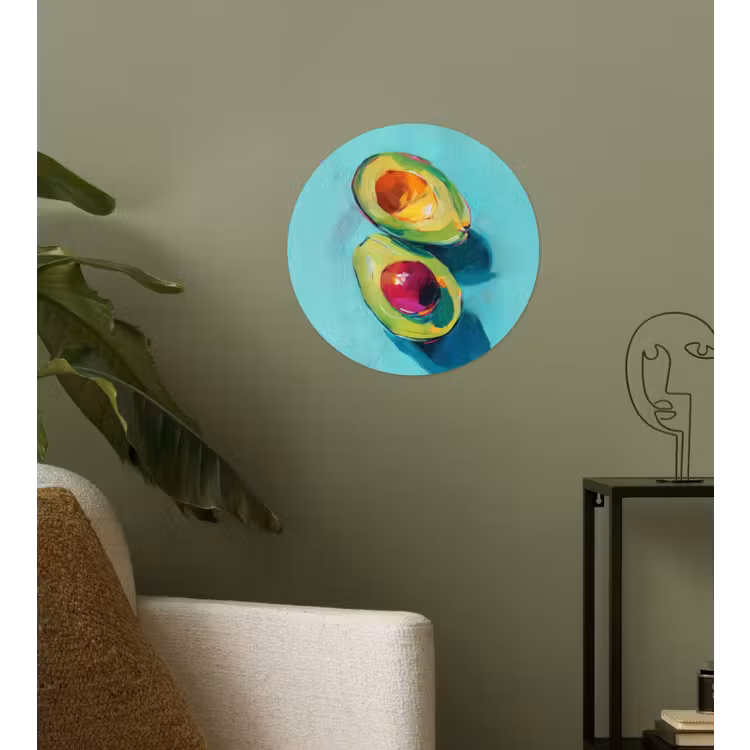 Avocado - Groen - Pit - Schaduw Wandcirkel behangsticker klein -sfeer2