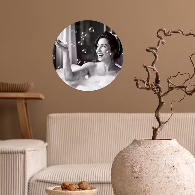 Bad - Bubbels - Zwart - Wit Wandcirkel behangsticker klein -sfeer1