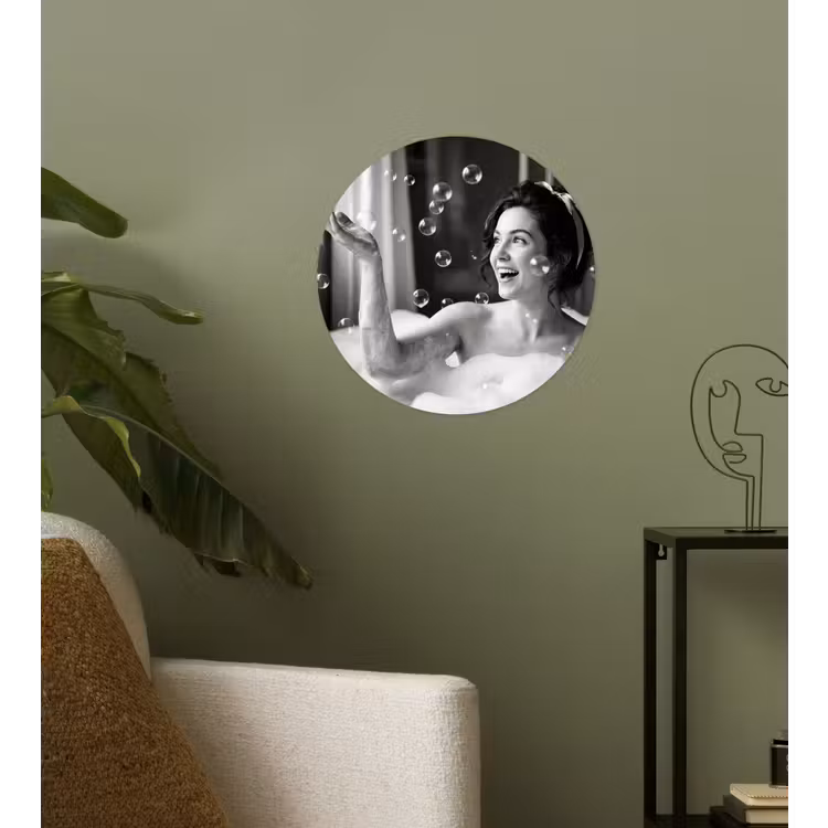 Bad - Bubbels - Zwart - Wit Wandcirkel behangsticker klein -sfeer2