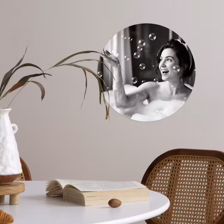 Bad - Bubbels - Zwart - Wit Wandcirkel behangsticker klein -sfeer3