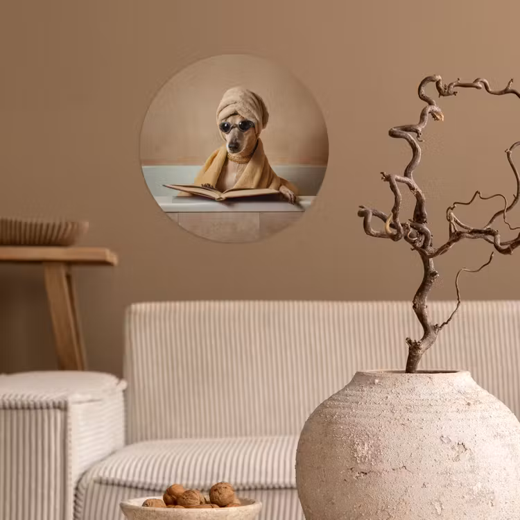 Bad - Hond - Boek - Zonnebril Wandcirkel behangsticker klein -sfeer1