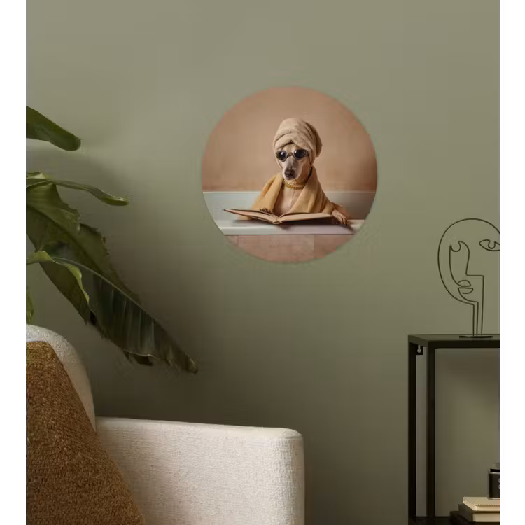 Bad - Hond - Boek - Zonnebril Wandcirkel behangsticker klein -sfeer2