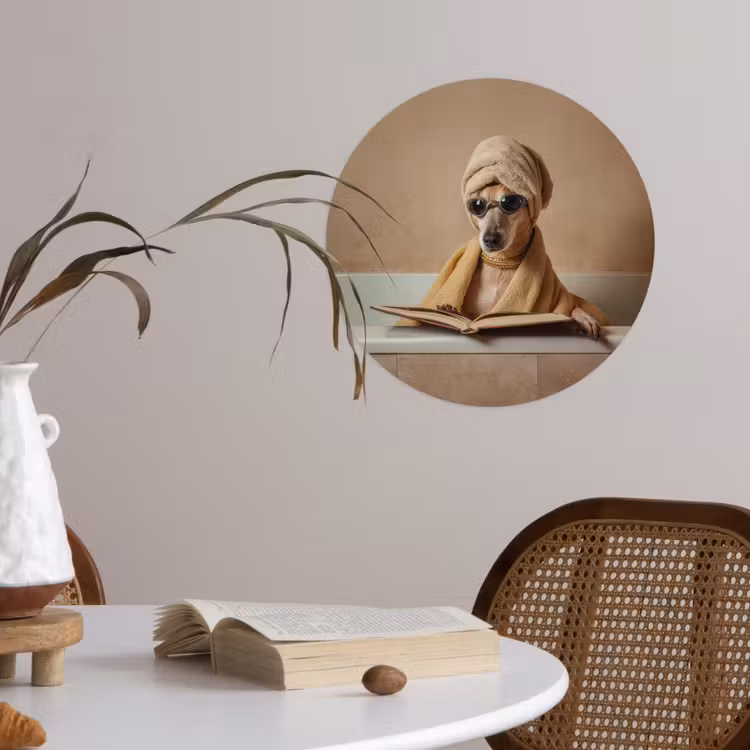 Bad - Hond - Boek - Zonnebril Wandcirkel behangsticker klein -sfeer3