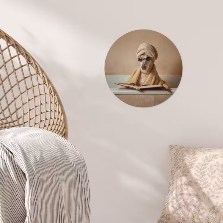 Bad - Hond - Boek - Zonnebril Wandcirkel behangsticker klein -sfeer4