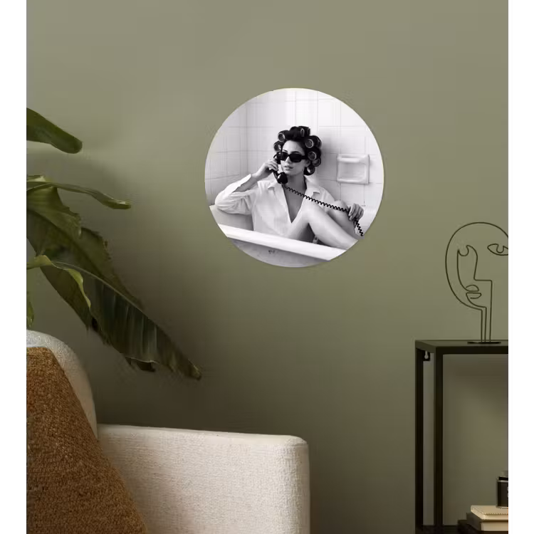 Bad - Vrouw - Zwart - Wit Wandcirkel behangsticker klein -sfeer2