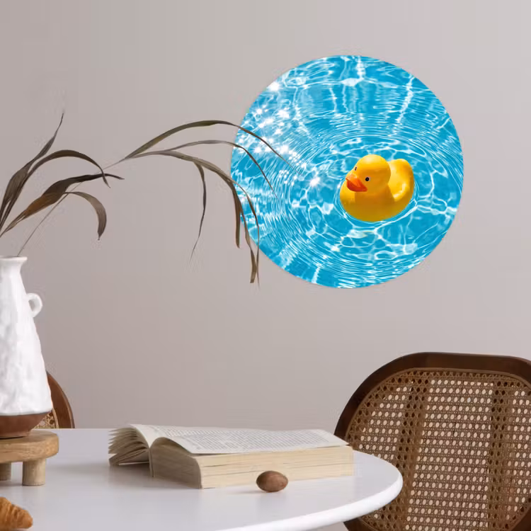 Badeend - Dobberen - Blauw Wandcirkel behangsticker klein -sfeer3