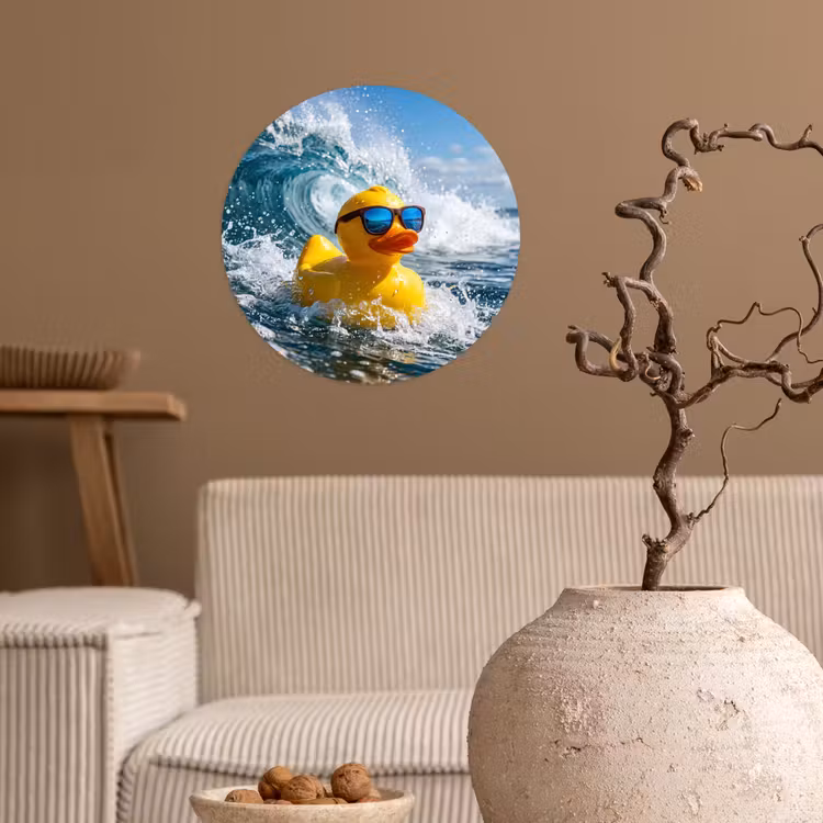 Badeend - Stoer - Golven Wandcirkel behangsticker klein -sfeer1