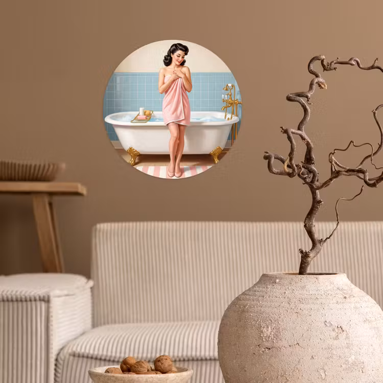 Badkamer - Vrouw - Roze Wandcirkel behangsticker klein -sfeer1