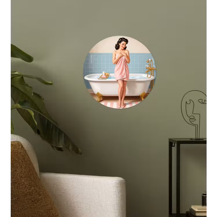 Badkamer - Vrouw - Roze Wandcirkel behangsticker klein -sfeer2